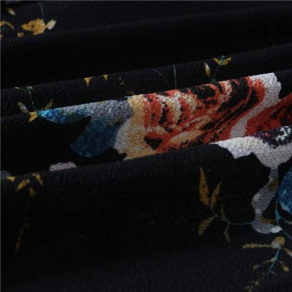 Boho Black Floral Print Tie Waist Wrap Maxi Skirt Leg Slit Flowy Skirt Cover Up - Picture 8 of 9